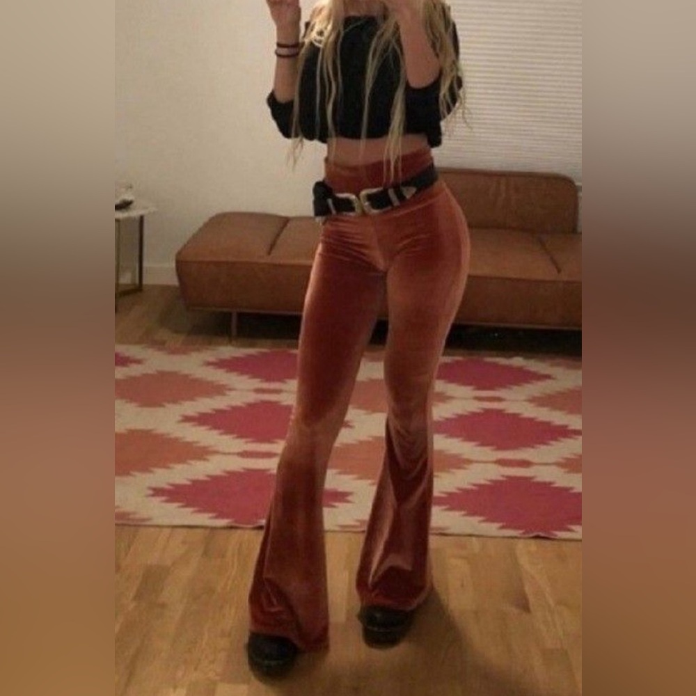 Velvet Flare Pants in Rust
